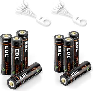 EBL 8 Pack 3300mWh 1.5V USB Lithium Rechargeable Batteries AA Li-Ion Battery with Micro USB Cable