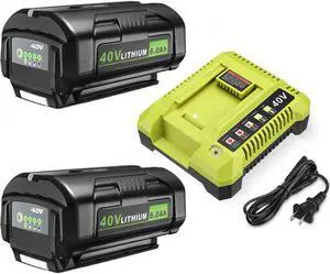 2Pcs 40V 6.0Ah Replacement Lithium-Ion Battery + Battery Charger for Ryobi 40 Volt Battery OP4040 OP4050A OP4026 OP4026A OP4030 OP4050