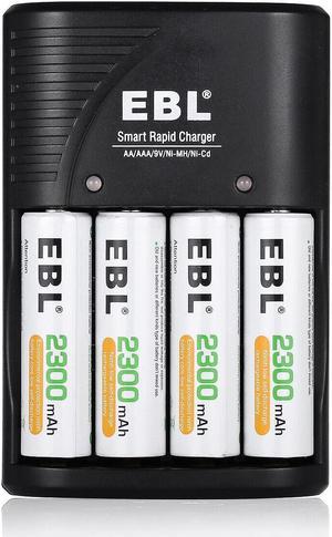 EBL Rechargeable AA Batteries (4 Pack), 2300mAh Double A Batteries with Battery Charger