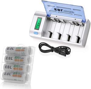 EBL 4-Pack AA Rechargeable Batteries 2300mAh Double A Batteries + LCD Battery Charger for AA AAA 9V C D Ni-CD Ni-MH Batteries