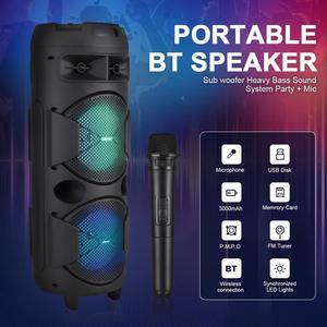 Portable Party Speaker with Double Subwoofer Heavy Bass, 5000W Bluetooth 5.0 Wireless Speaker with Mic, Stereo Sound for Outdoor Home, Party Support FM Radio