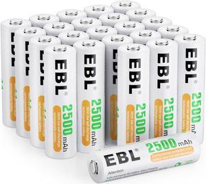 EBL AA Rechargeable Batteries 2500mAh High Performance Pre-Charged AA Batteries - 24Pcs