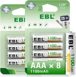 EBL Rechargeable AAA Batteries 1100mAh Ni-MH Triple A Batteries, Precharged Long Lasting - 8 Counts