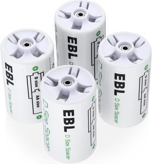 EBL 4 Pack D Size Battery Adapters, AA to D Size Battery Spacer Converter Case Use with Rechargeable AA Battery Cells