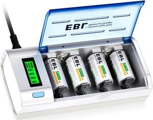 EBL 906 Smart Charger for AA AAA C D 9V Rechargeable Batteries with 4 Pieces 5000mAh C Rechargeable Batteries