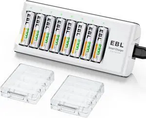 EBL 8 Pack 2300mAh 1.2 Volts Rechargeable AA Batteries + 8 Bay Battery Charger for AA AAA Ni-MH Ni-CD Batteries