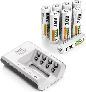 EBL 8-Pack 2800mAh AA Rechargeable Batteries with 4 Slot USB Battery Charger for AA AAA Ni-CD Ni-MH Battery