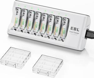 EBL 8-Pack 1100mAh Rechargeable AAA Batteries + 8 Bay Battery Charger for AA/AAA Ni-MH Ni-CD Batteries