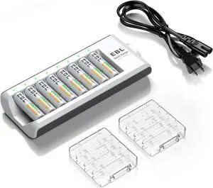 EBL 8Pcs 2800mAh AA Rechargeable Batteries + 8 Bay 808 Battery Charger for AA AAA Ni-MH Battery
