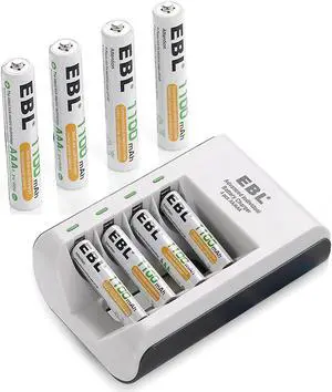 EBL 8 Pack 1100mAh AAA Rechargeable Batteries with 4 Bay Battery Charger for AA AAA Ni-MH Ni-CD Batteries