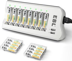 EBL 16 Pack 1100mAh Ni-MH AAA Rechargeable Batteries and 808U AA AAA Battery Charger with 2 USB Charging Ports