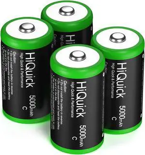 HiQuick Ni-MH C Size Rechargeable Batteries 5000mAh - 1.2V High Capacity C Batteries, Pack of 4