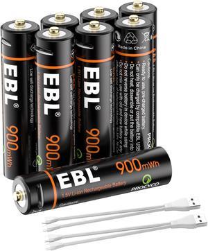 EBL Rechargeable AAA Lithium Batteries 1.5V AAA Battery 900mWh USB  Rechargeable Batteries - 4 Pack