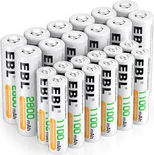 EBL 24 Sets AA AAA Batteries Combo with 12-Pack AA 2800mAh & 12-Pack AAA 1100mAh 1.2V Rechargeable Nimh Batteries