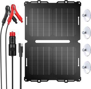 EBL 12V 25W Solar Battery Charger Car Battery Trickle Charger Maintainer Waterproof Solar Panel for Boat Automotive RV with Cigarette Lighter Plug & Alligator Clip