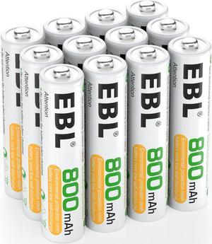 EBL 12 Counts Ni-MH Rechargeable AAA Batteries 1.2V Pre-Charged with Storage Box (800mAh) Triple A Batteries