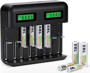 EBL Battery Charger for AA/AAA/C/D Rechargeable Battery with 1.2V NiMH Rechargeable AA Battery 2800mAh(4pcs) and 1100mAh AAA Battery(4pcs) Combo