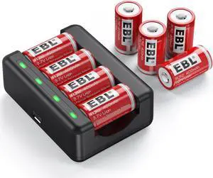 EBL 8-Pack 3.7V 400mAh CR2 RCR2 Lithium Rechargeable Batteries + Individual Battery Charger