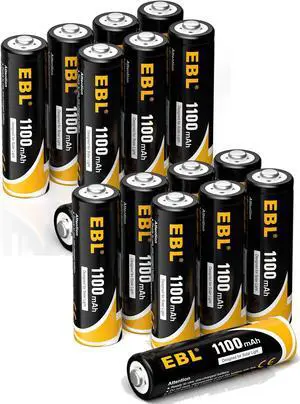 EBL 16 Pcs Rechargeable AA Batteries 1100mAh 1.2V Ni-CD Battery for Garden Solar Light