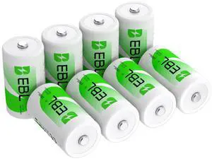 EBL 8 Pack 10000mAh Ni-MH D Cells Rechargeable Batteries with Battery Case