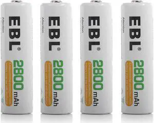 EBL 4 Pack High Capacity 2800mAh AA Ni-MH Rechargeable Batteries, Battery Case Included EBL 4 Pack High Capacity 2800mAh AA Ni-MH Rechargeable Batteries, Battery Case Included