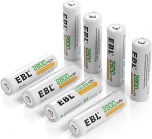 EBL 8 Pack High Capacity 2800mAh AA Ni-MH Rechargeable Batteries, Battery Case Included