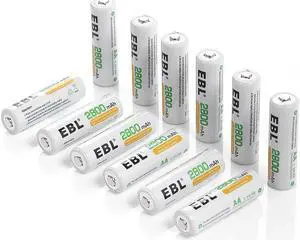 EBL 12 Pack High Capacity 2800mAh AA Ni-MH Rechargeable Batteries, Battery Case Included EBL 12 Pack High Capacity 2800mAh AA Ni-MH Rechargeable Batteries, Battery Case Included