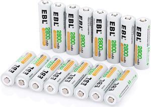 EBL 16 Pack High Capacity 2800mAh AA Ni-MH Rechargeable Batteries, Battery Case Included EBL 16 Pack High Capacity 2800mAh AA Ni-MH Rechargeable Batteries, Battery Case Included