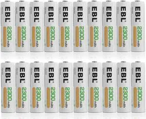EBL 20 Pieces 2300mAh AA Ni-MH Rechargeable Batteries, Battery Case Included EBL 20 Pieces 2300mAh AA Ni-MH Rechargeable Batteries, Battery Case Included