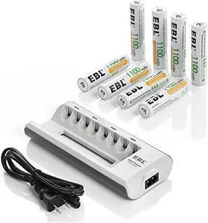 EBL 8 Counts AAA 1100mAh Rechargeable Batteries With 808 Battery Charger