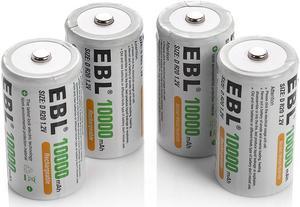 EBL 4 Pack Size D Battery 1.2V 10000mAh Ni-MH Rechargeable Batteries