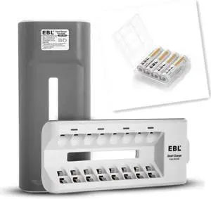 EBL 4 Pack AA Rechargeable Batteries 2300mAh + 8 Bay 808 Battery Charger for Ni-MH Ni-CD AA AAA Battery