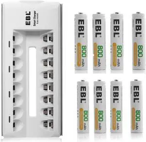 EBL AAA Rechargeable Batteries 800mAh Ni-MH (8pcs) with Rapid AA AAA Battery Charger