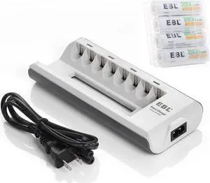 EBL 4 Pack 2800mAh AA Battery With 8 Bay 808 Battery Charger for AA AAA Ni-MH Ni-CD Rechargeable Batteries