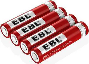 EBL 4 Pack 10440 Battery 3.7v 350mAh Li-ion Rechargeable Batteries