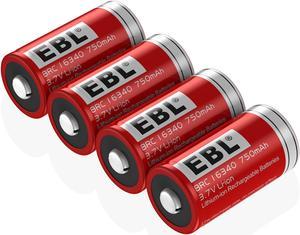 EBL 4-Pack 16340 Battery 750mAh 3.7v CR123A Li-ion Rechargeable Batteries for LED Flashlight Camera