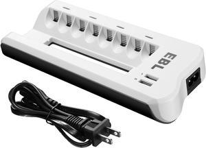 EBL 8 Bay Battery Charger For AA AAA Ni-MH Ni-CD Rechargeable Batteries with Dual USB Charging Ports