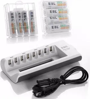 EBL 4 Pack 2800mAh AA Battery + 4 Pack 1100mAh AAA Battery + 8 Bay Battery Charger for AA AAA Ni-MH Ni-CD Rechargeable Batteries