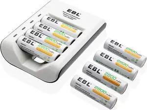 EBL 8-Pack AA 2800mAh Rechargeable Batteries + 4 Slot Battery Charger for AA AAA Ni-MH Ni-CD Batteries