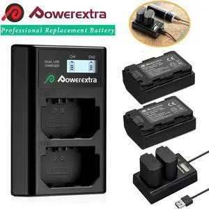 Powerextra 2Pcs 2500mAh 7.2V NP-FZ100 Rechargeable Batteries + LCD Display LED Dual Battery Charger for Sony A9 A7R III A7 III Digital Camera