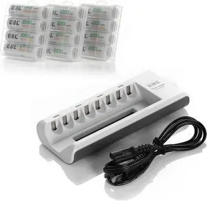 EBL 12 Pack 2300mAh Rechargeable AA Batteries + 8 Bay 808 Battery Charger for Ni-MH Ni-CD AA AAA Battery