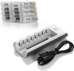 EBL 12pcs 2800mAh AA Batteries + 8 Bay Battery Charger for Ni-MH Ni-CD AA AAA Rechargeable Battery