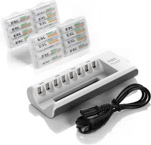 EBL 16 Pack 2800mAh AA Rechargeable Battery + 8 Bay Battery Charger for Ni-MH Ni-CD AA AAA Batteries