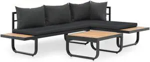 vidaXL Patio Lounge Set Outdoor Sofa Set with Cushions 3 Piece Aluminum WPC
