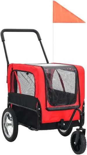 vidaXL Dog Bike Trailer Foldable Dog Stroller Red and Black 2-in-1 Function