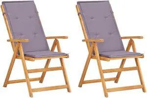 vidaXL Outdoor Recliner Chairs 2 Pcs Reclining Chair Brown Solid Wood Acacia