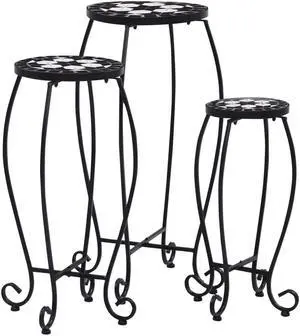 vidaXL Table 3 Pcs Flower Pot Stand for Living Room Black and White Ceramic vidaXL Table 3 Pcs Flower Pot Stand for Living Room Black and White Ceramic