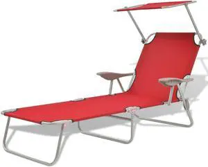 vidaXL Patio Lounge Chair Outdoor Chaise Lounge Sunbed with Canopy Steel Red