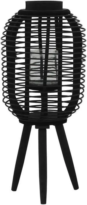 vidaXL Candle Holder Stand with Glass Jar Freestanding Lantern Bamboo Black