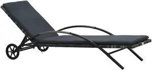 vidaXL Patio Lounge Chair Sunbed with Cushion & Wheels Poly Rattan Anthracite